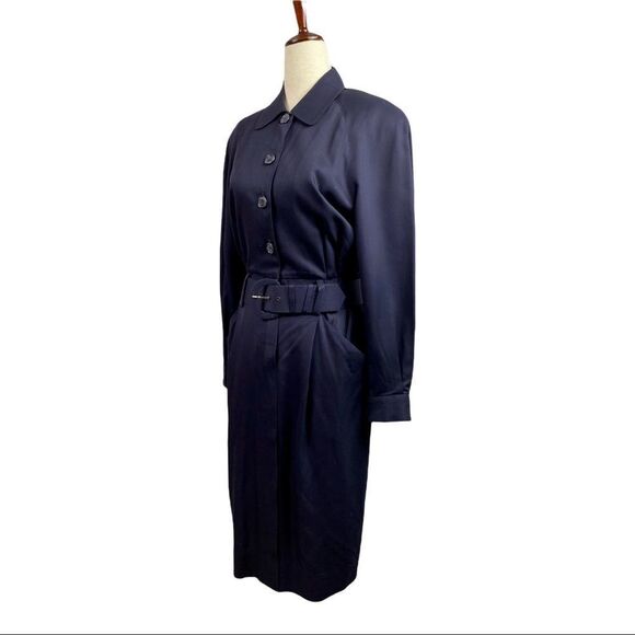 Vintage 80s Talbots 100% Rayon Long Sleeve Belted Shirt Dress Navy 6 - Picture 4 of 12